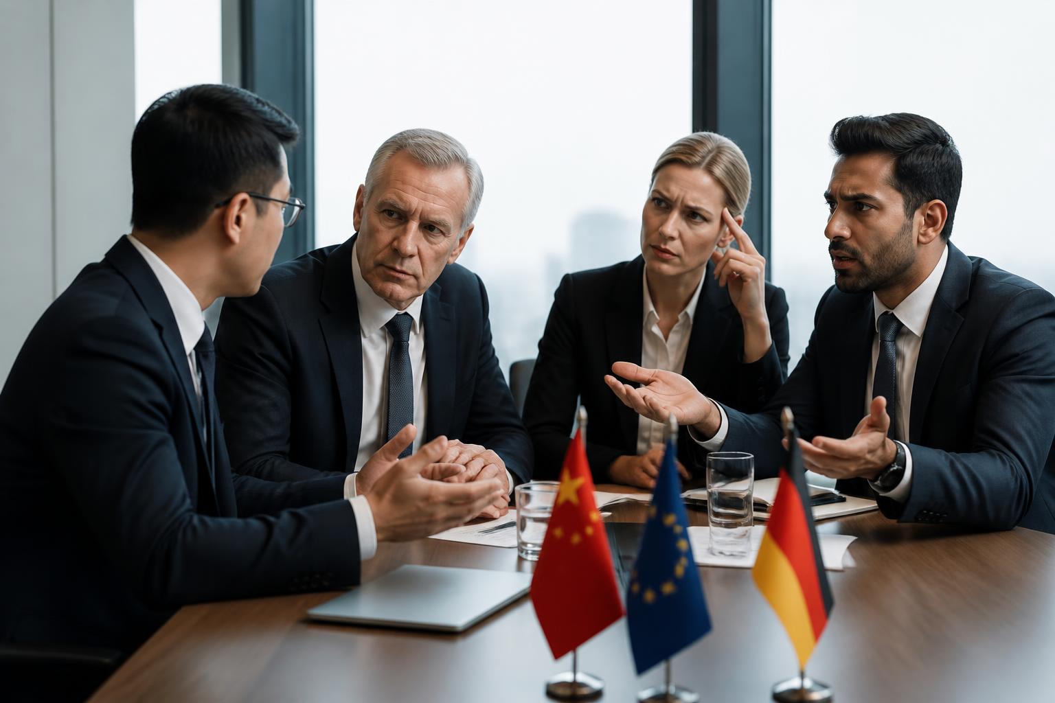 Internationale Geschäftspartner bei einer mehrsprachigen Besprechung