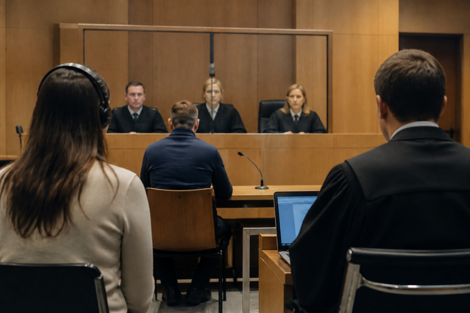 Gerichtsdolmetscher begleitet eine Gerichtsverhandlung und unterstützt die Justiz