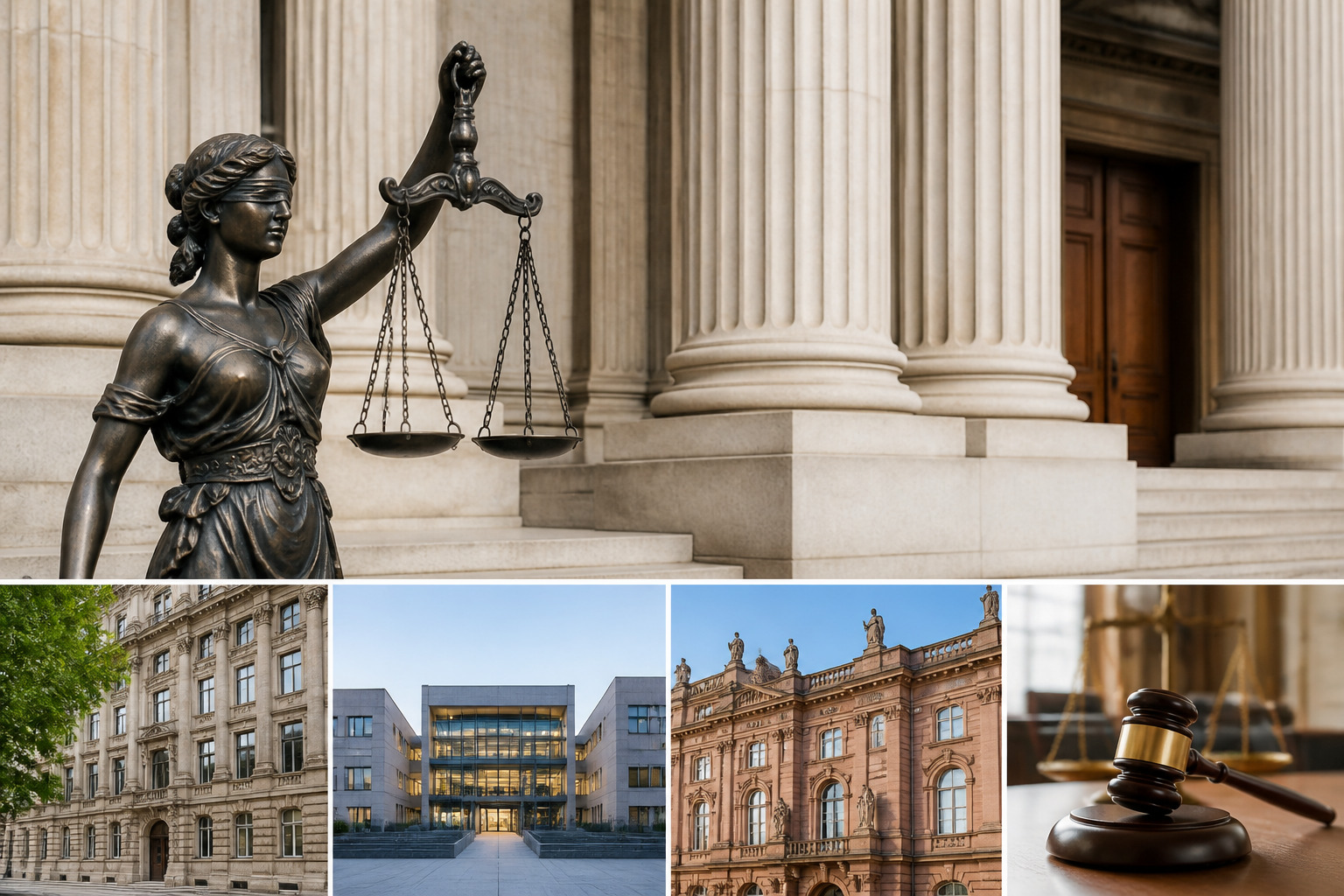 Justizgebäude in Deutschland als Symbol für unterschiedliche Gerichtszuständigkeiten